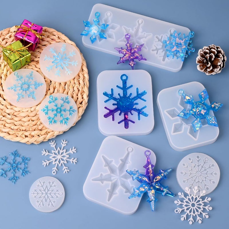 Actvty Snowflake Resin Molds Silicone, 9 Pieces Snowflake Resin Casting Molds, Christmas Ornament Resin Molds DIY Resin Crafts Jewelry Pendant Xmas Gift Winter Home Decoration - Image 2